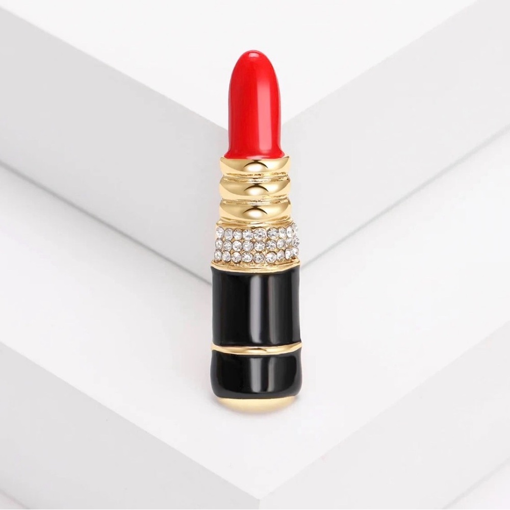 Elegant Red and Black Lipstick Brooch Metal Base